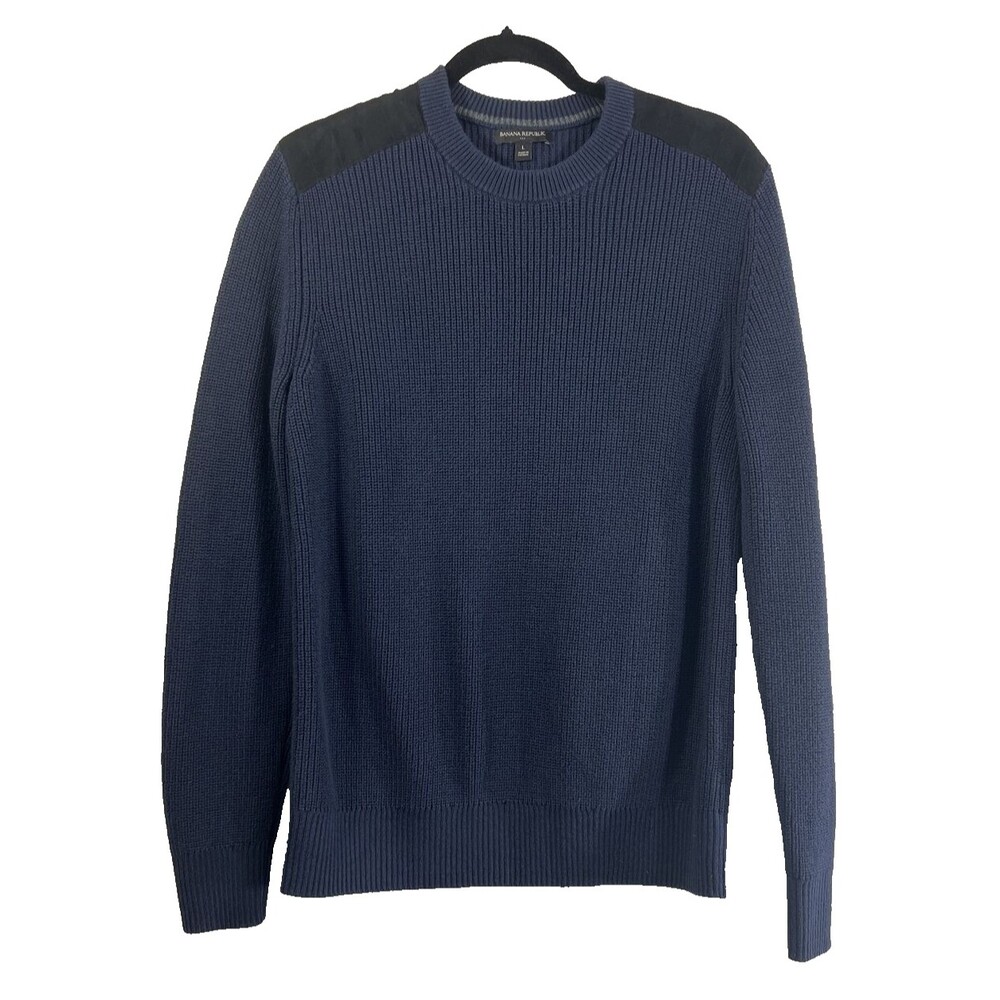 Banana Republic Factory Suede Shoulder Navy Blue Sweater Size Large